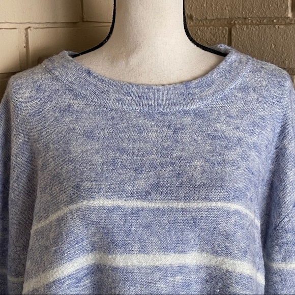 LOFT Lounge Sz Medium Super Soft Sweater Slouchy Oversized Blue Striped - Picture 2 of 8